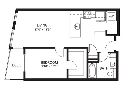 Floor plan for 1 bed, 1 bath, 755 sqft